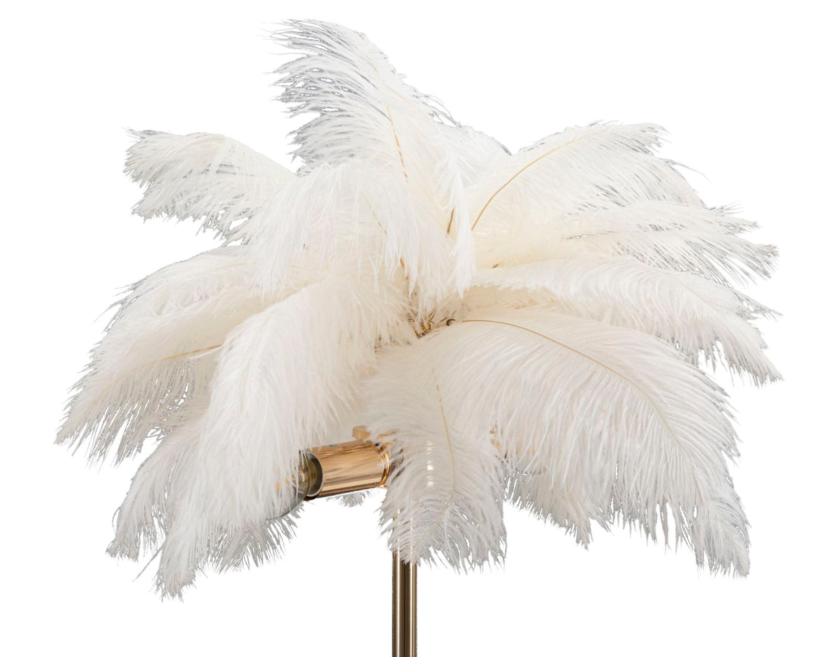 Lampada da Tavolo Palm Bianca Ø40x55 cm con Piume e Struttura Dorata