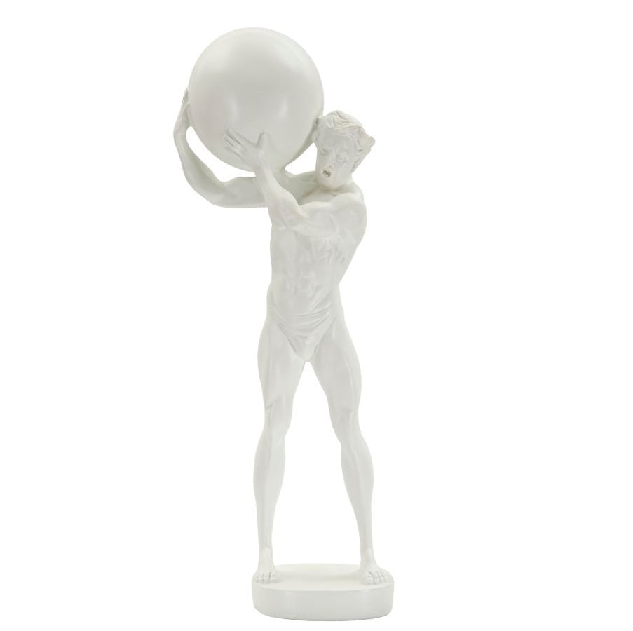 Statuetta Atlas Bianca 18x12,5x50 cm Scultura Uomo con Sfera in Poliresina