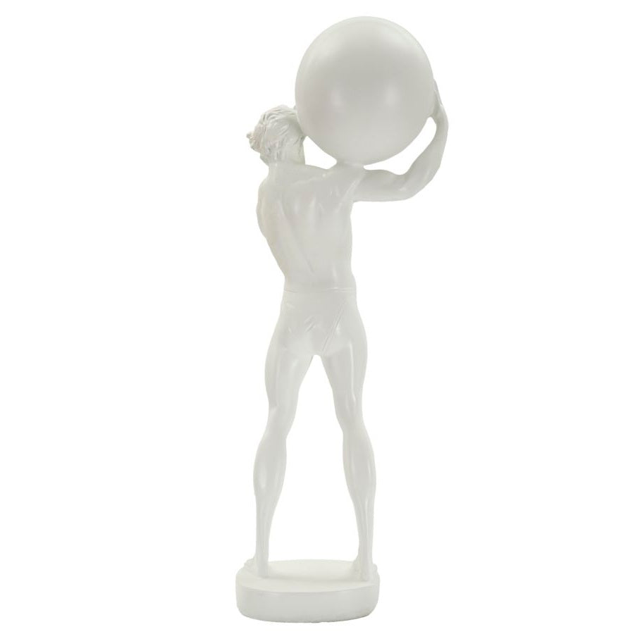 Statuetta Atlas Bianca 18x12,5x50 cm Scultura Uomo con Sfera in Poliresina
