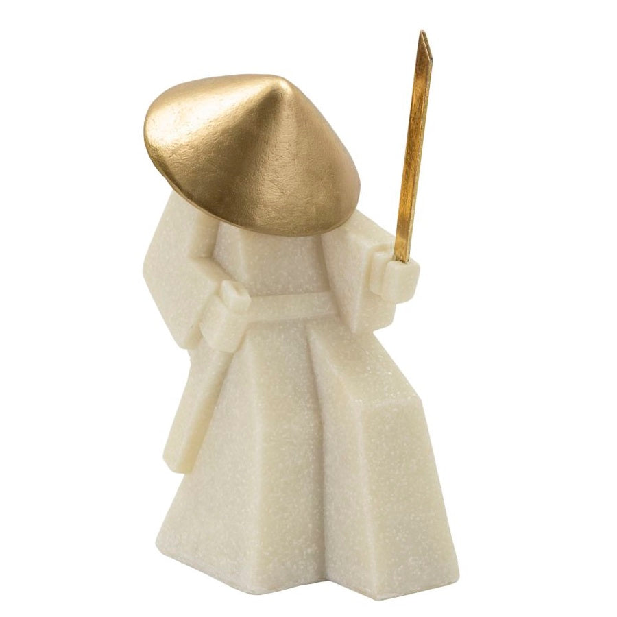 Scultura Samurai Toku Quarzy B Bianca e Oro 24,5 cm in Poliresina e Metallo