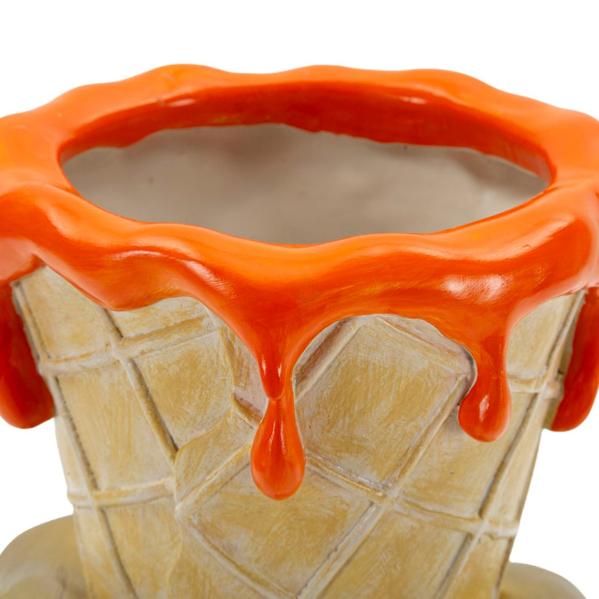 Vaso Cono Portafiori con Mano Dorata e Glassa Arancio 26 cm in Poliresina