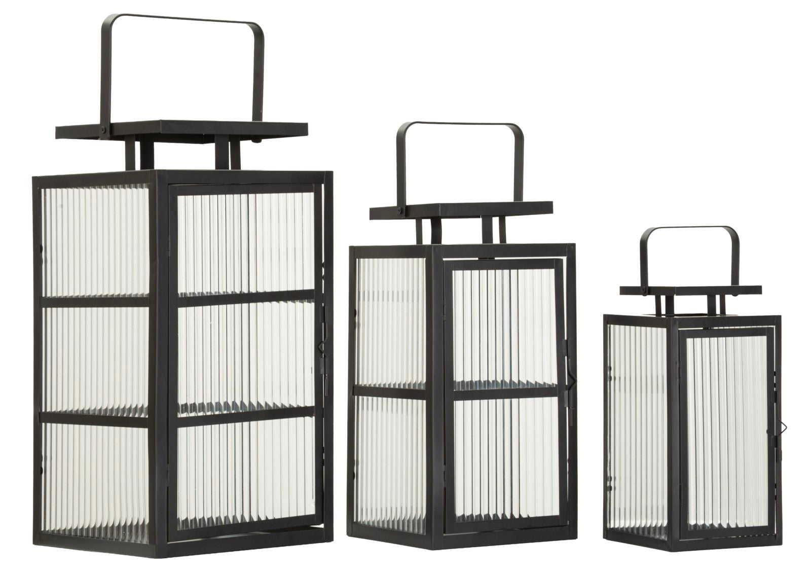 LANTERNE ANDROMEDA TRIS CM 25,5X25X50-X20,5X20X40-15,3X15X29,5 (VETRO TEMPERATO)