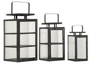 LANTERNE ANDROMEDA TRIS CM 25,5X25X50-X20,5X20X40-15,3X15X29,5 (VETRO TEMPERATO)