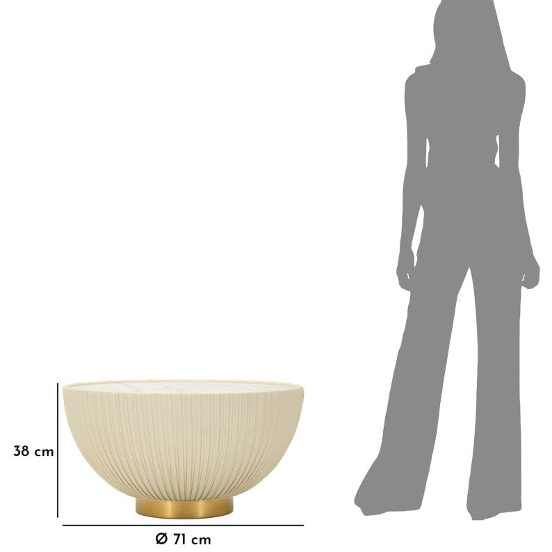 Tavolino da Caffè Elge Ø71x38 cm Crema e Oro Piano Effetto Marmo