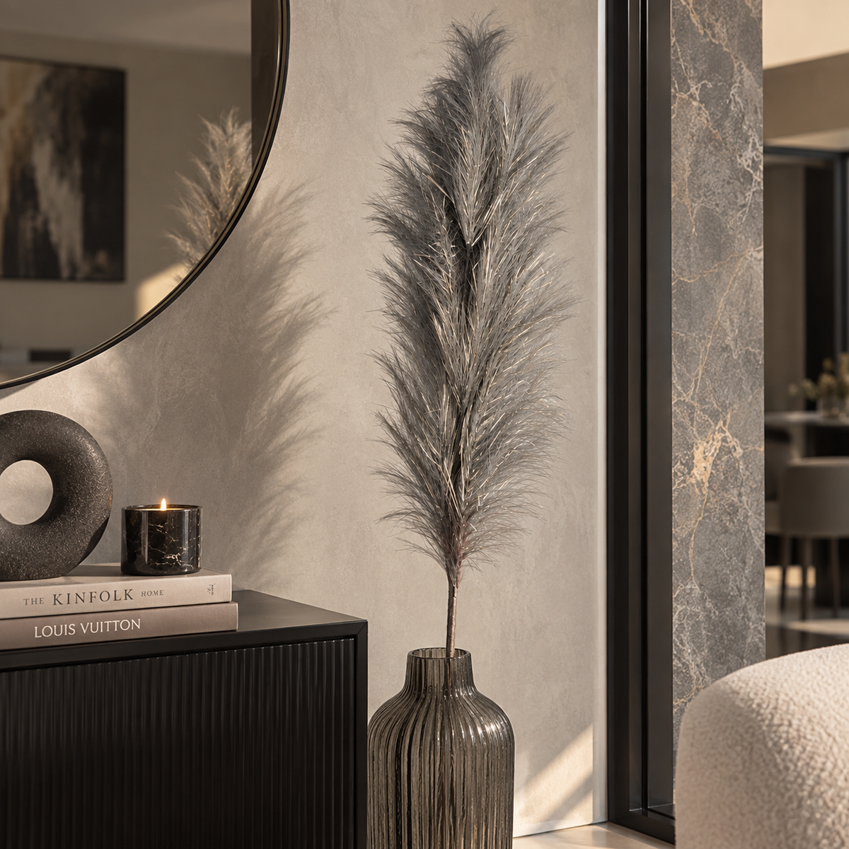 Ramo Pampas Artificiale Nelly Grigio Scuro H100 cm