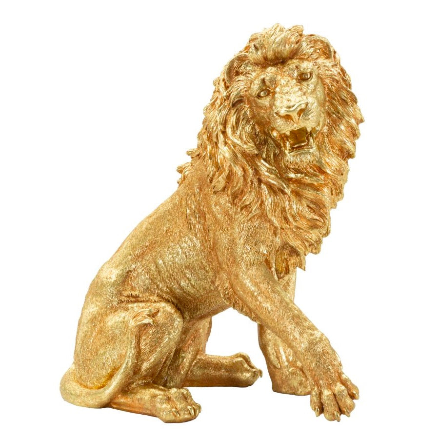 Statua Leone Shant Seduto Oro in Poliresina 55 cm Scultura Glam Maestosa