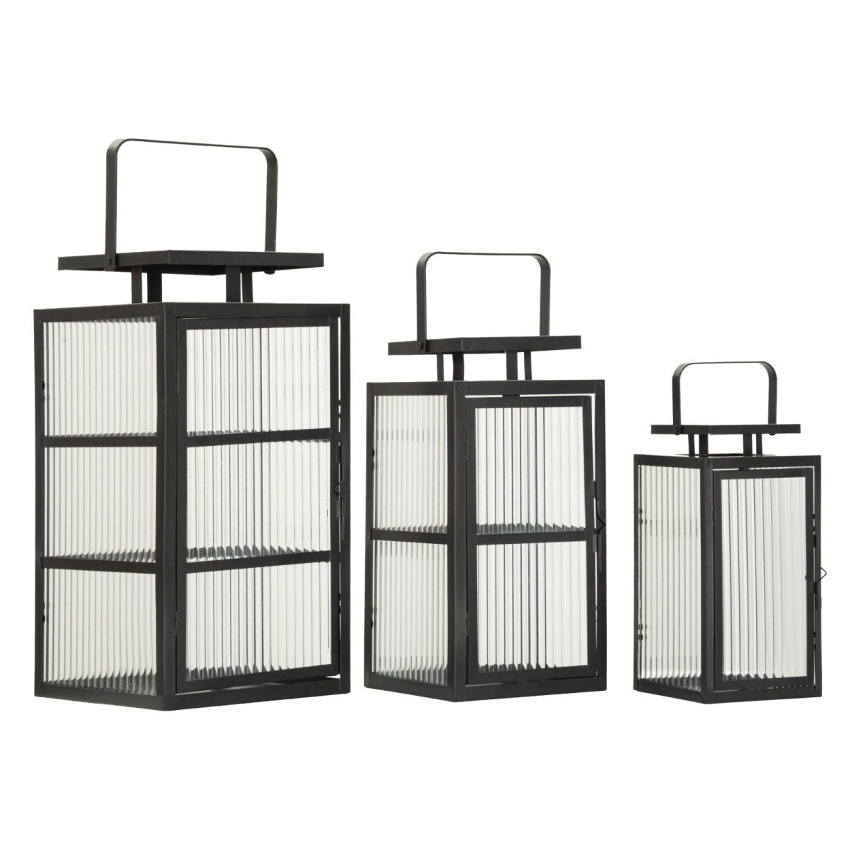 LANTERNE ANDROMEDA TRIS CM 25,5X25X50-X20,5X20X40-15,3X15X29,5 (VETRO TEMPERATO)