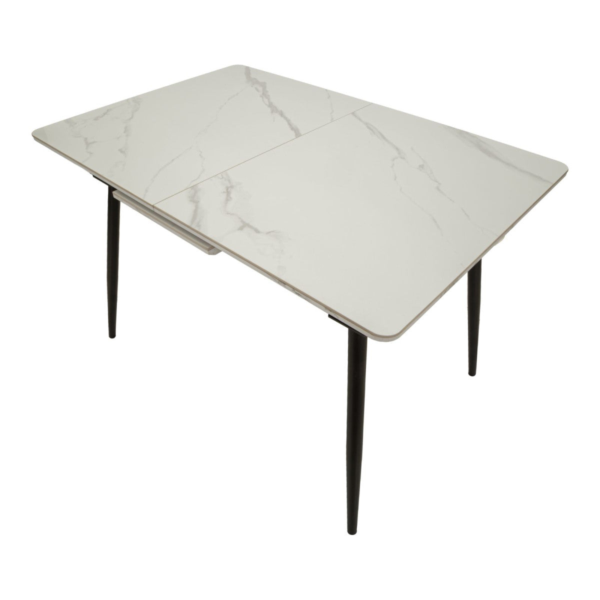 Tavolo da Pranzo Allungabile Matt 120-155x80x75 cm Struttura Nera e Piano Effetto Marmo