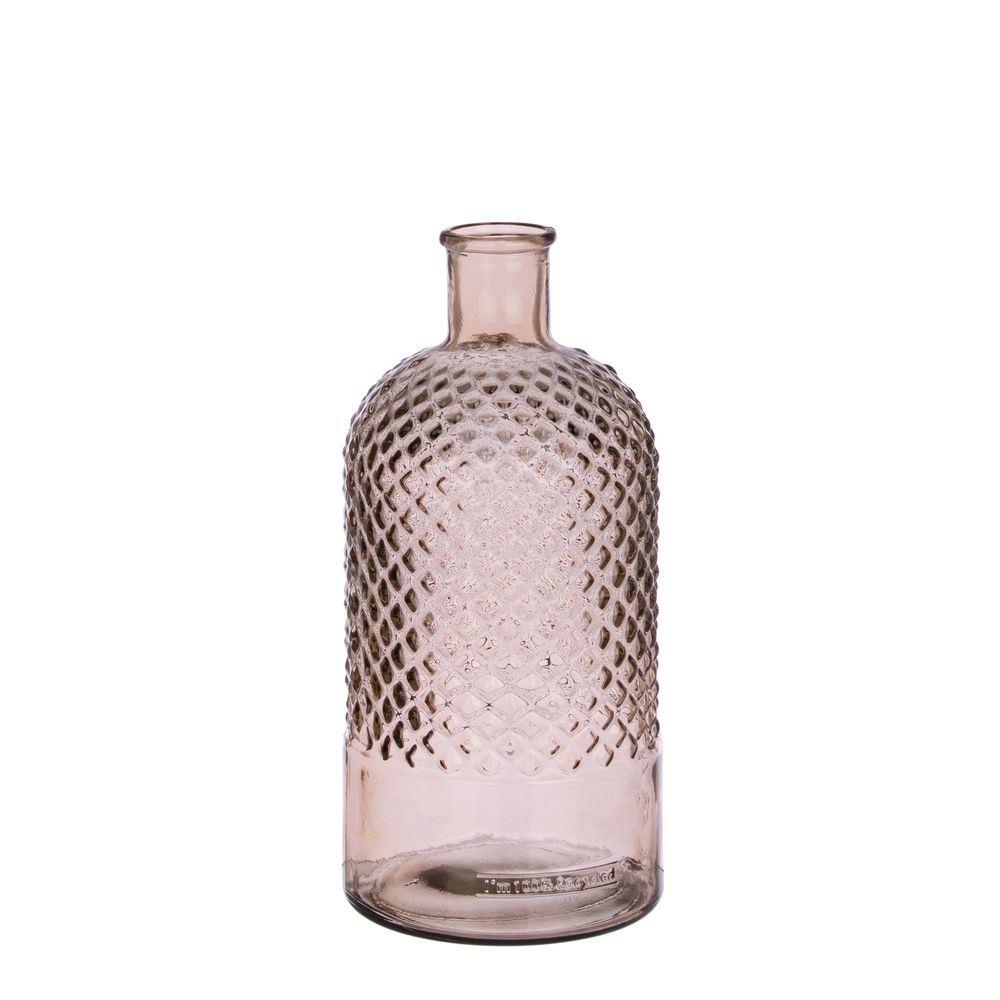 Vaso Decorativo Avril in Vetro Rosa con Texture H28 cm Bottiglia Decorativa