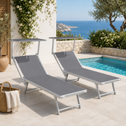 Lettino Prendisole Playa in Alluminio con Parasole Grigio Set 2 Pezzi 186x70 cm