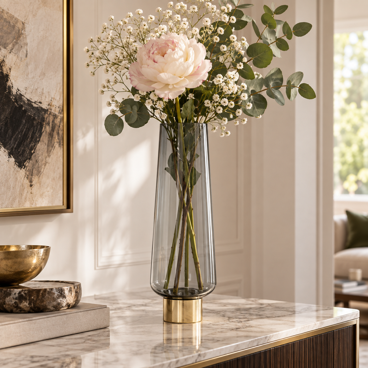 Vaso Decorativo Noble Ring Grigio in Vetro 40 cm