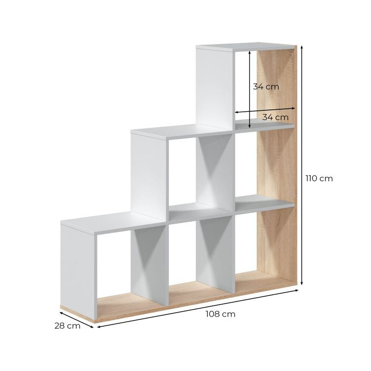 Libreria a Scaletta 6 Cubi 108x28x110 cm Design Moderno