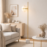 Lampada da Terra Design con Sfera in Vetro e Base in Marmo 25x25x174 CM