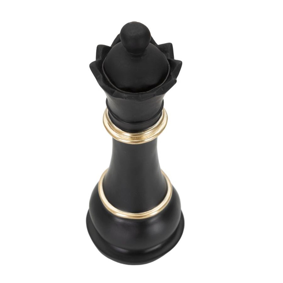 Statuetta Regina degli Scacchi Nera e Oro in Resina Ø9 x H25,5 cm