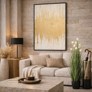 Quadro Astratto Abstract Bianco Oro Incorniciato 80x120 cm Effetto Materico