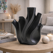 Vaso Decorativo Flame Nero con Aperture Multiple In Ceramica 29cm