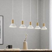 Lampada a Sospensione Lineare Hermanos 5 luci Bianco Ottone