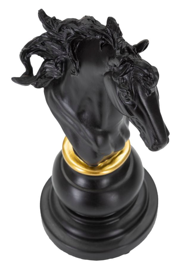 Statuetta Decorativa Cavallo Scacchi Nero e Oro 14 x 11 x H27 cm