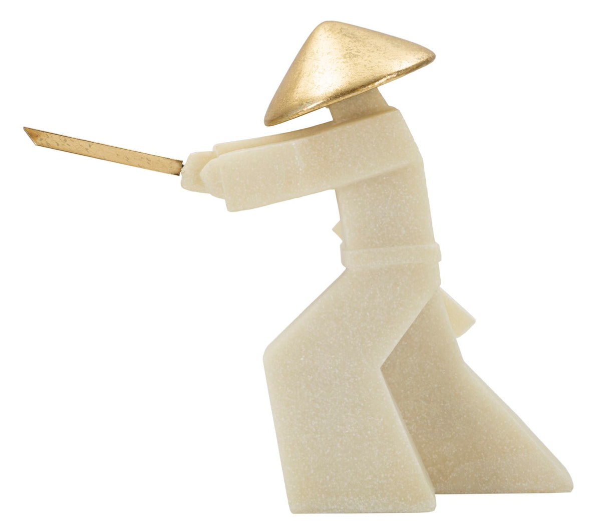 Scultura Samurai Toku Quarzy A Bianca e Oro 34 x 30 cm