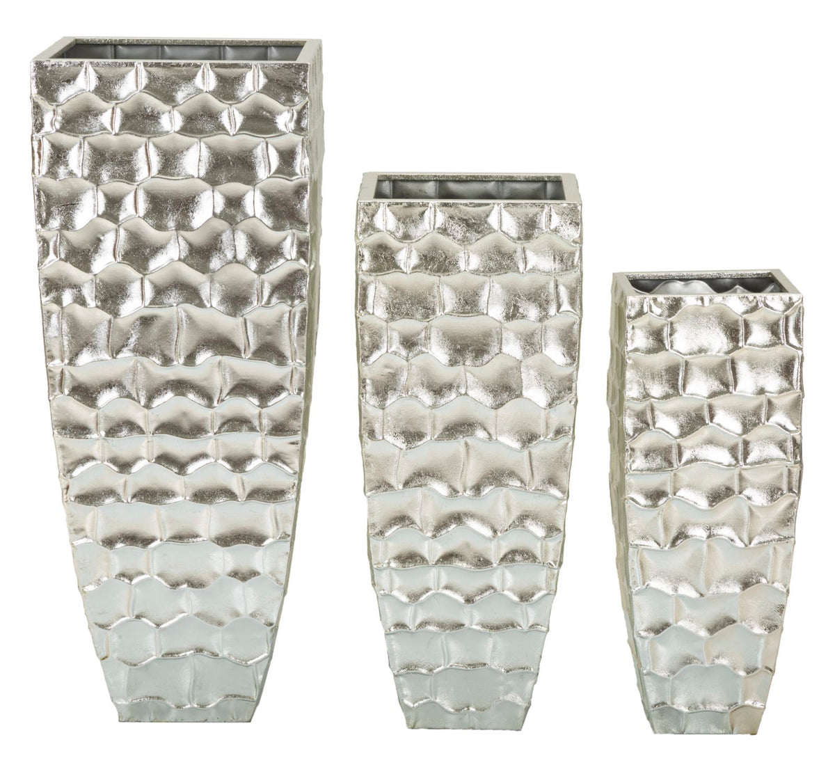 Set 3 Vasi Tris Argy in Metallo Argentato con Decoro in Rilievo