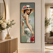 Dipinto su Tela Donna Elegante 52x4,5x152 cm con Cornice Nera