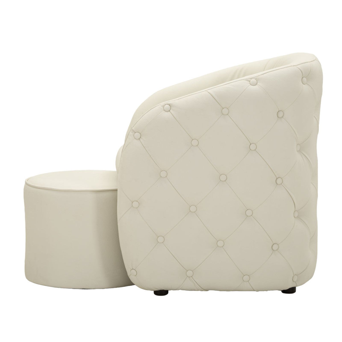 Poltrona Zagabria Bianca con Pouf Ø47 cm Effetto Capitonné