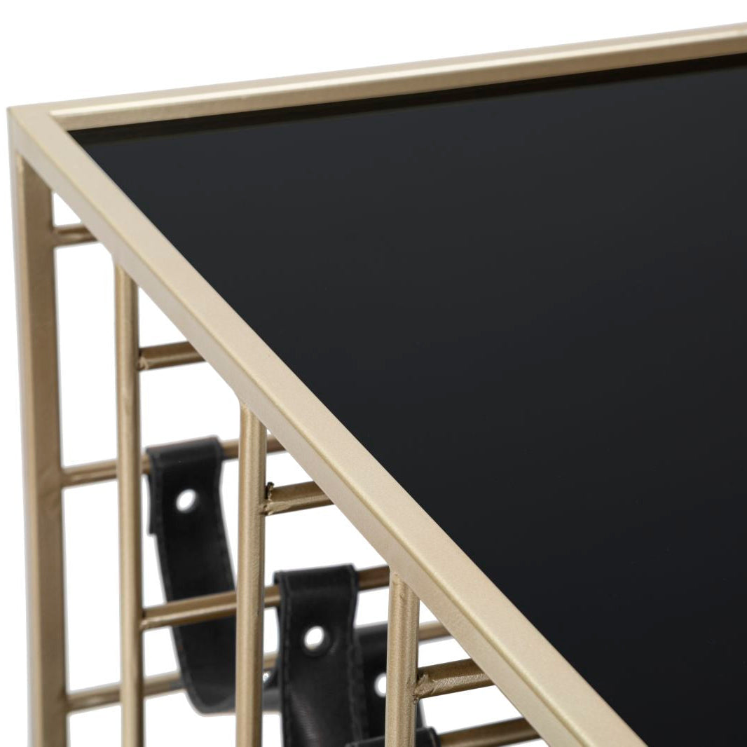 Carrello Black String Oro e Nero 79x39,5x82 cm Portabottiglie con 3 Ripiani e Ruote