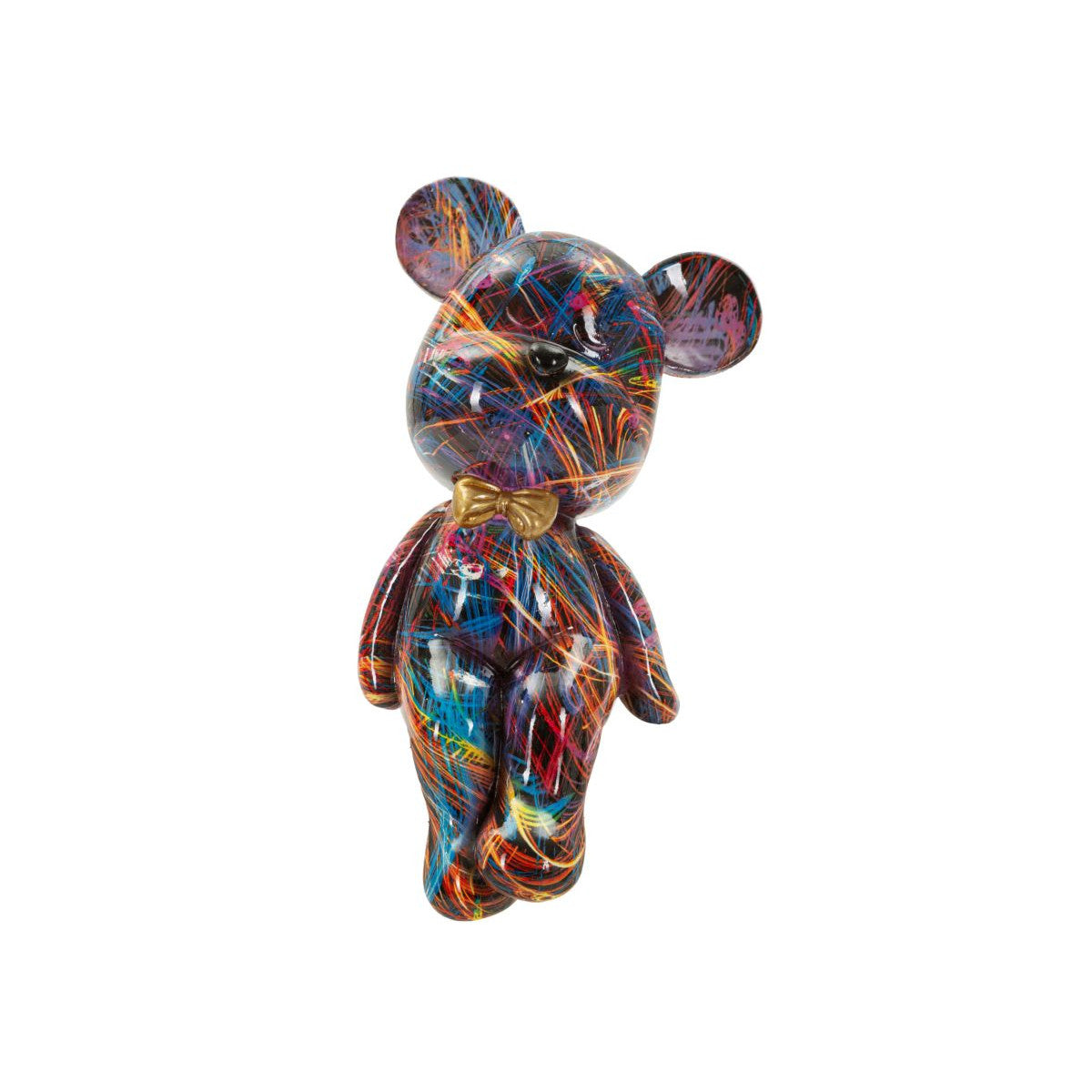 Scultura Orsetto Psyco Multicolore 12,5x9,5x25 cm in Resina con Papillon Oro
