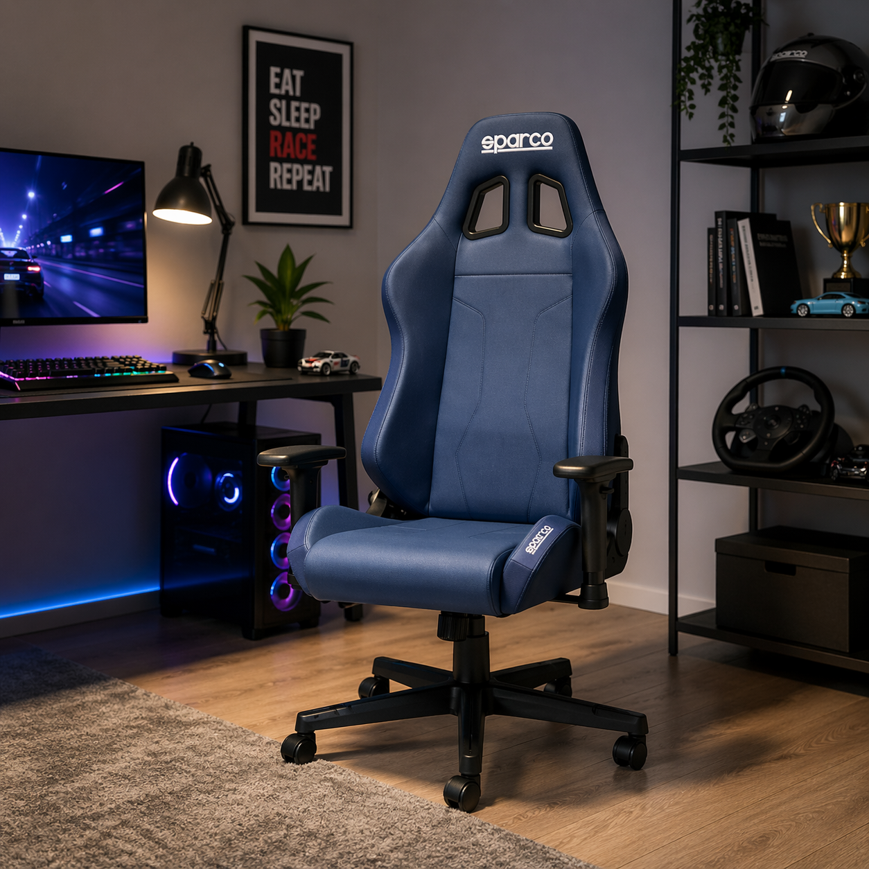 Sedia Poltrona Sparco Gaming Ufficio Blu Navy