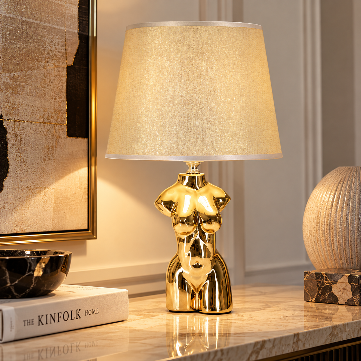 Lampada da Comodino Glam Woman Oro H39,5 cm con Busto Femminile