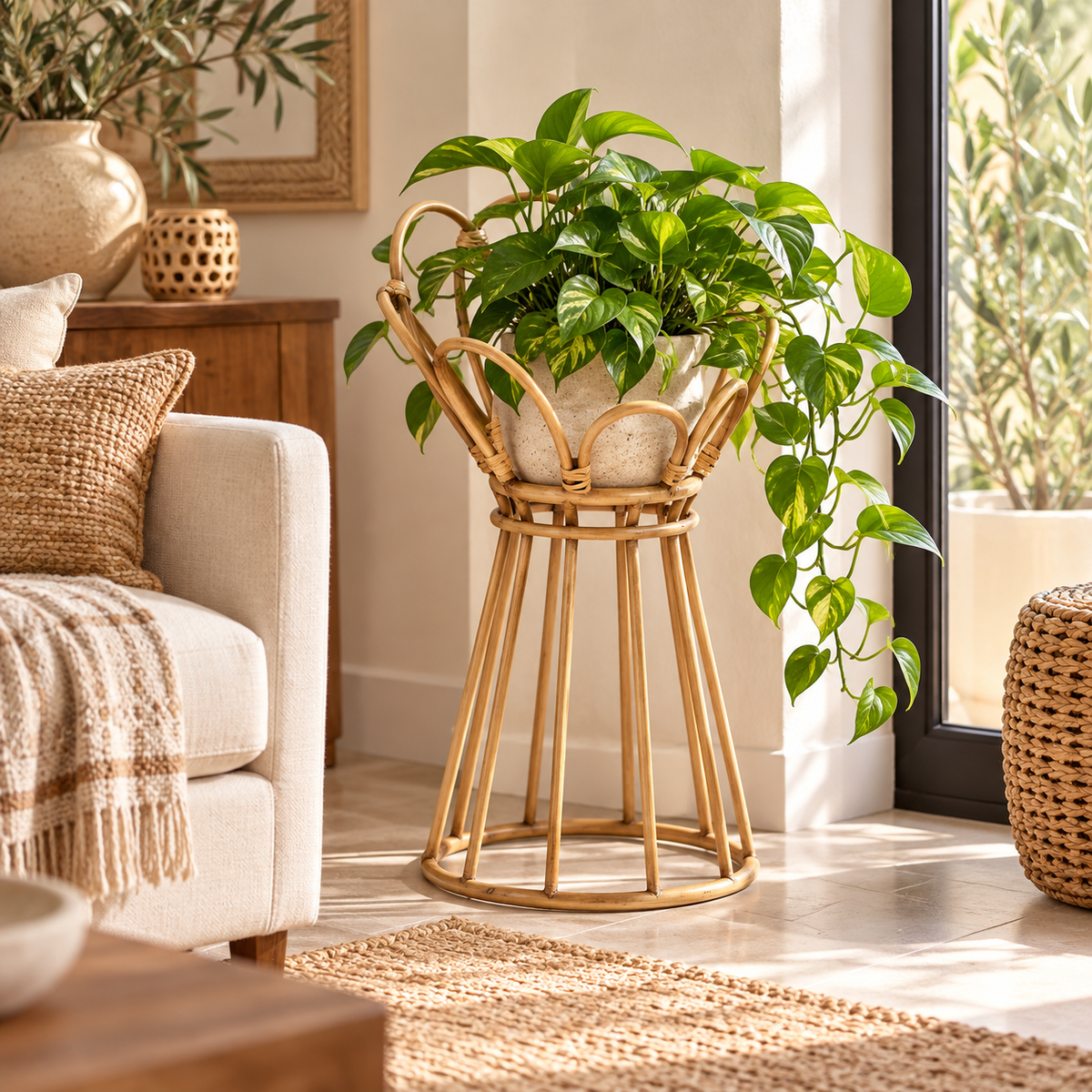 Portavasi Fioriera Panama Tower 48x28x28 cm in Metallo Effetto Rattan