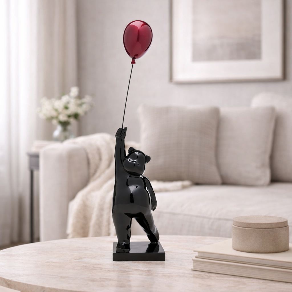 Scultura Decorativa Balloon Bear Orso con Palloncino Rosso 74cm Design Moderno