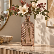 Vaso Decorativo Avril in Vetro Rosa con Texture H28 cm Bottiglia Decorativa