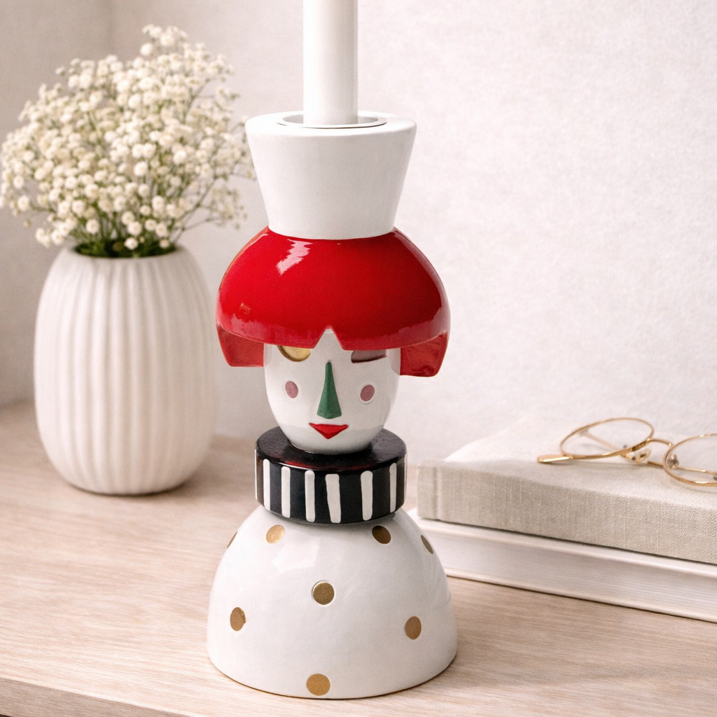 Portacandela Decorativo Dama Madame Dots Colorata 16cm in Poliresina