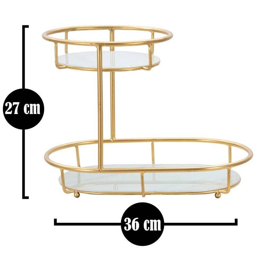 Svuotatasche 2 Levels Oro 36x22,5x27 cm in Ferro e Vetro a Specchio
