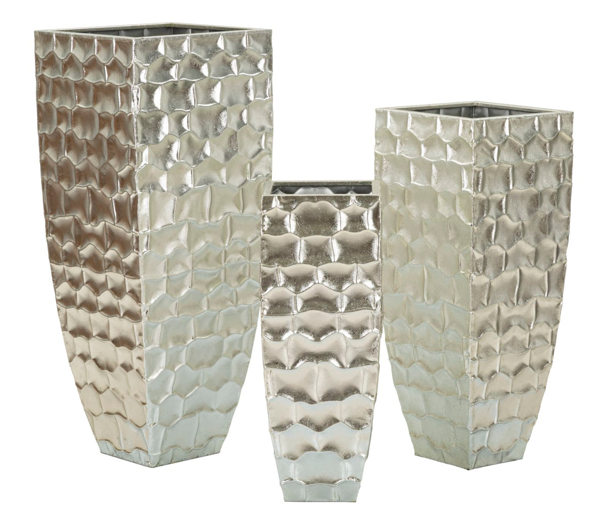 Set 3 Vasi Tris Argy in Metallo Argentato con Decoro in Rilievo