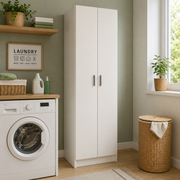 Armadio Multiuso Slim 2 Ante con 3 Ripiani Regolabili 59x37x180 cm Bianco