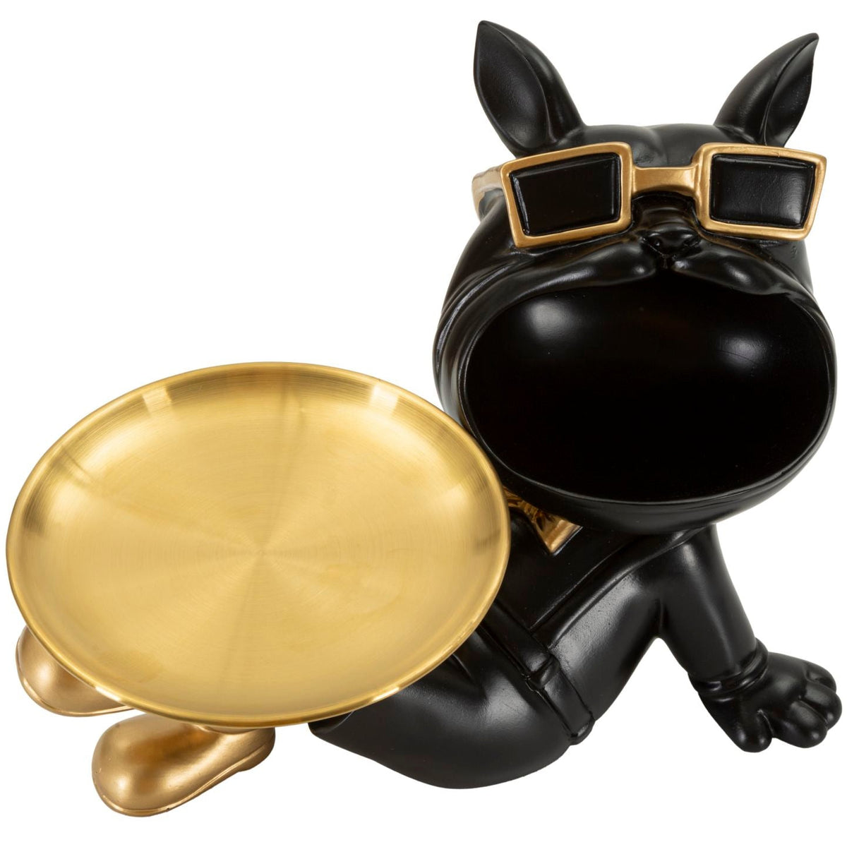 Svuotatasche Cane Buddy Nero e Oro 27x17x18,5 cm in Poliresina con Vassoio