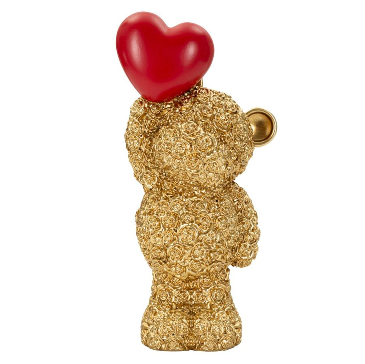 Orsetto Decorativo Dorato con Cuore Rosso 9x7x18 cm Scultura in Resina