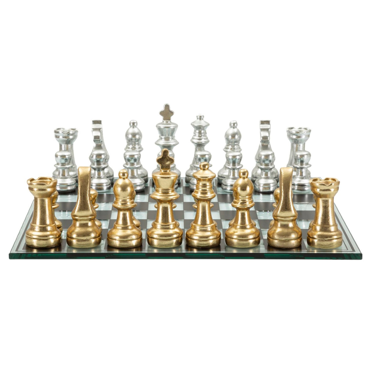 Set Scacchiera Moderna 50,5 cm con Pedine Oro e Argento in Poliresina