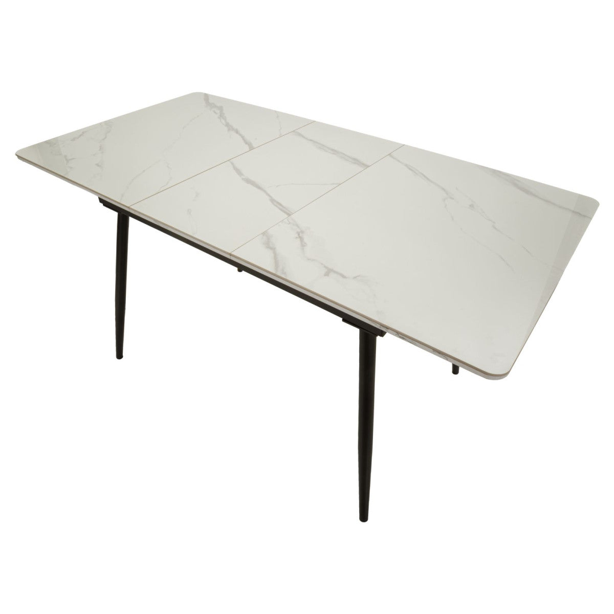 Tavolo da Pranzo Allungabile Matt 120-155x80x75 cm Struttura Nera e Piano Effetto Marmo