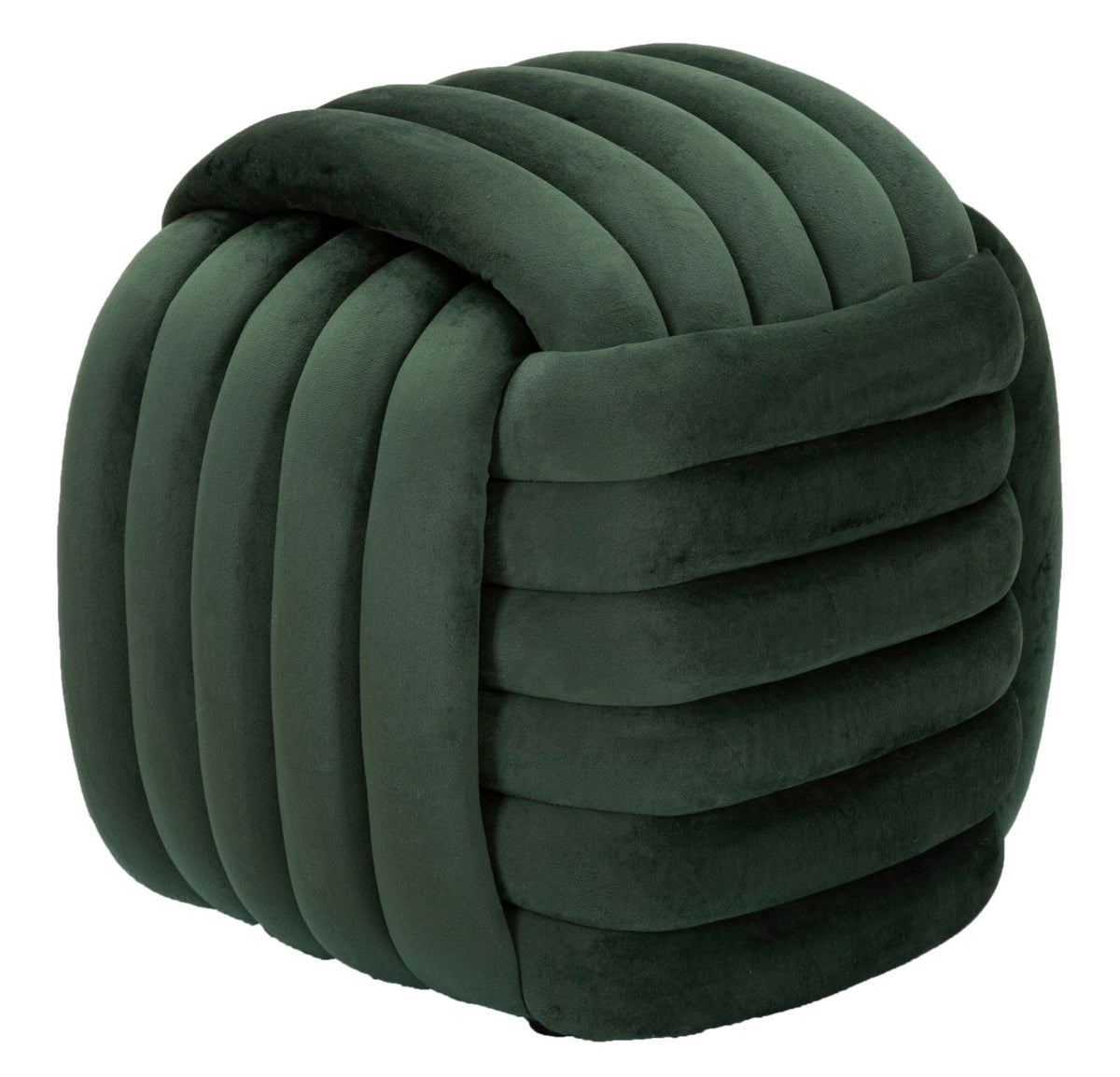 Pouf Annodato in Velluto Verde 45 x 45 cm Seduta Decorativa Morbida