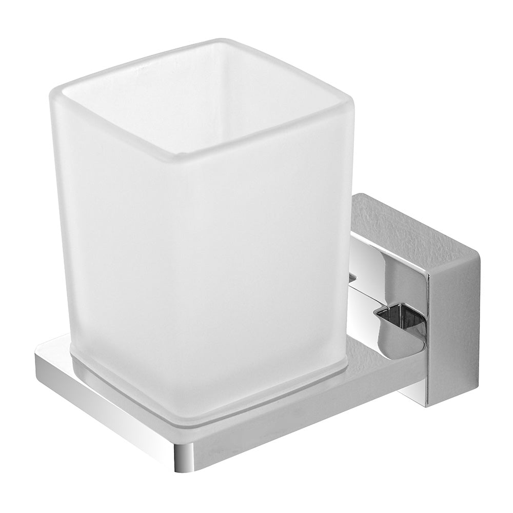 Porta Spazzolino Velvet da Parete Cromato con Bicchiere in Vetro Satinato 11,5x7,3 cm