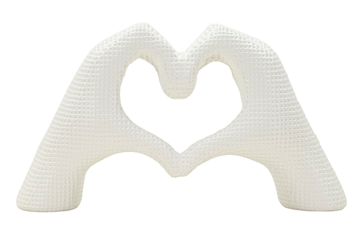 Scultura Lover White in Resina Bianca 25 cm Mani a Cuore Design Moderno