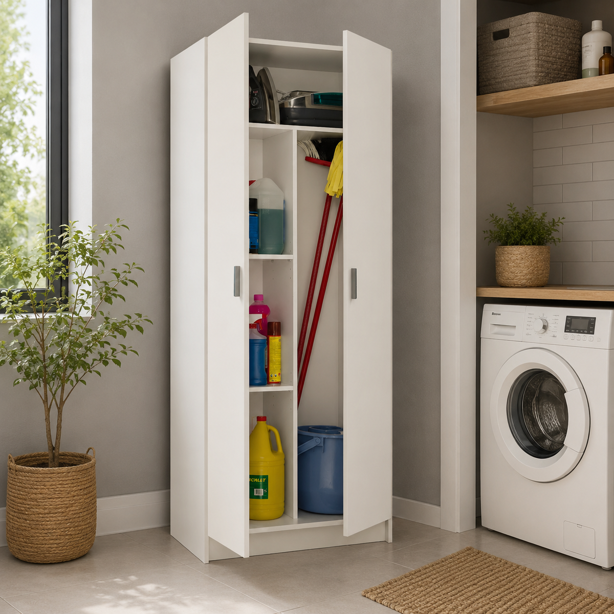 Armadio Multiuso Slim 2 Ante con Portascope 73x37x180 cm Bianco