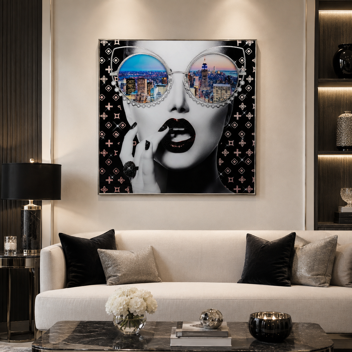 Quadro Decorativo NY View KARE Multicolore con Cornice Argento 120 x 120 cm