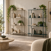 Libreria Saturno 118x31x139 cm in Metallo Tortora e Ottanio