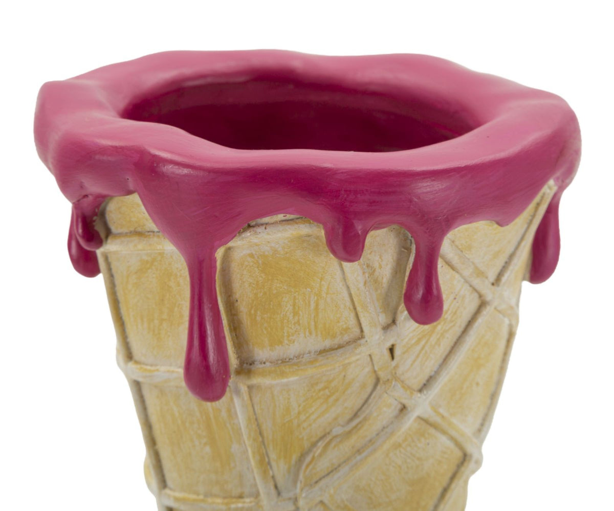 Vaso Decorativo Mano con Cono Gelato in Poliresina Oro e Rosa 31 cm