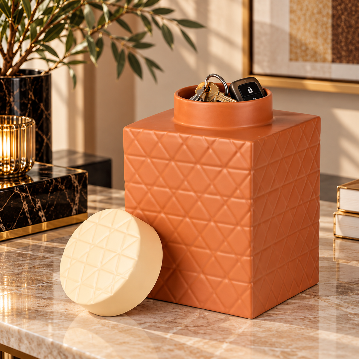 Barattolo in Ceramica Arancione Mate 16x16x26 cm