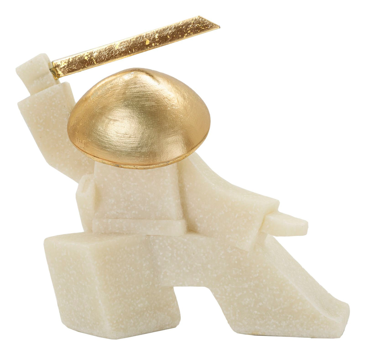 Statua Samurai Bianco e Oro 19x8x18 cm Scultura Decorativa in Poliresina e Metallo